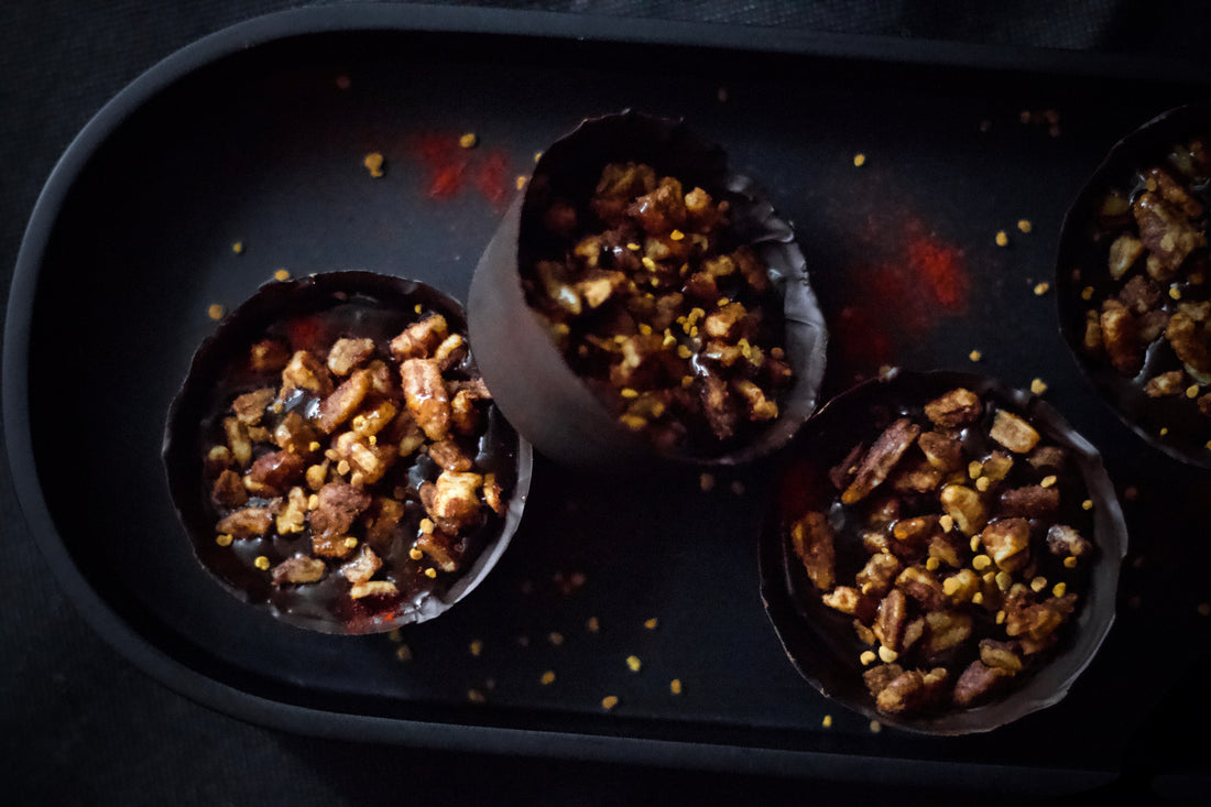 CHOCOLATE GANACHE CUPS WITH SWEET AND SPICY PECANS
