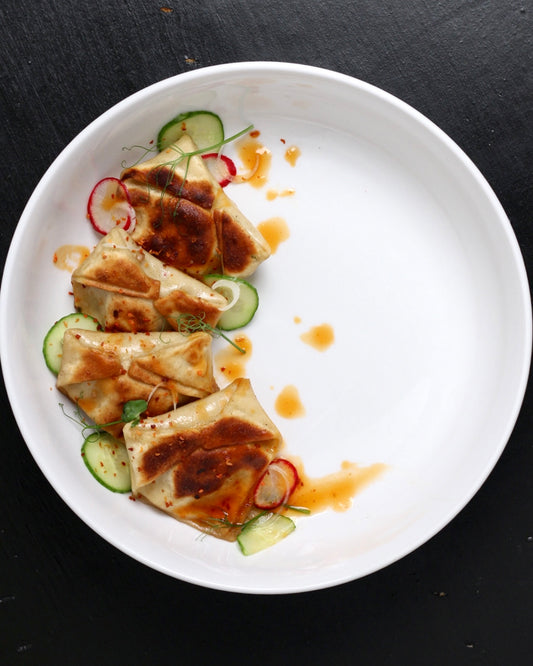 Pork Potstickers with Honey-Soy Glaze