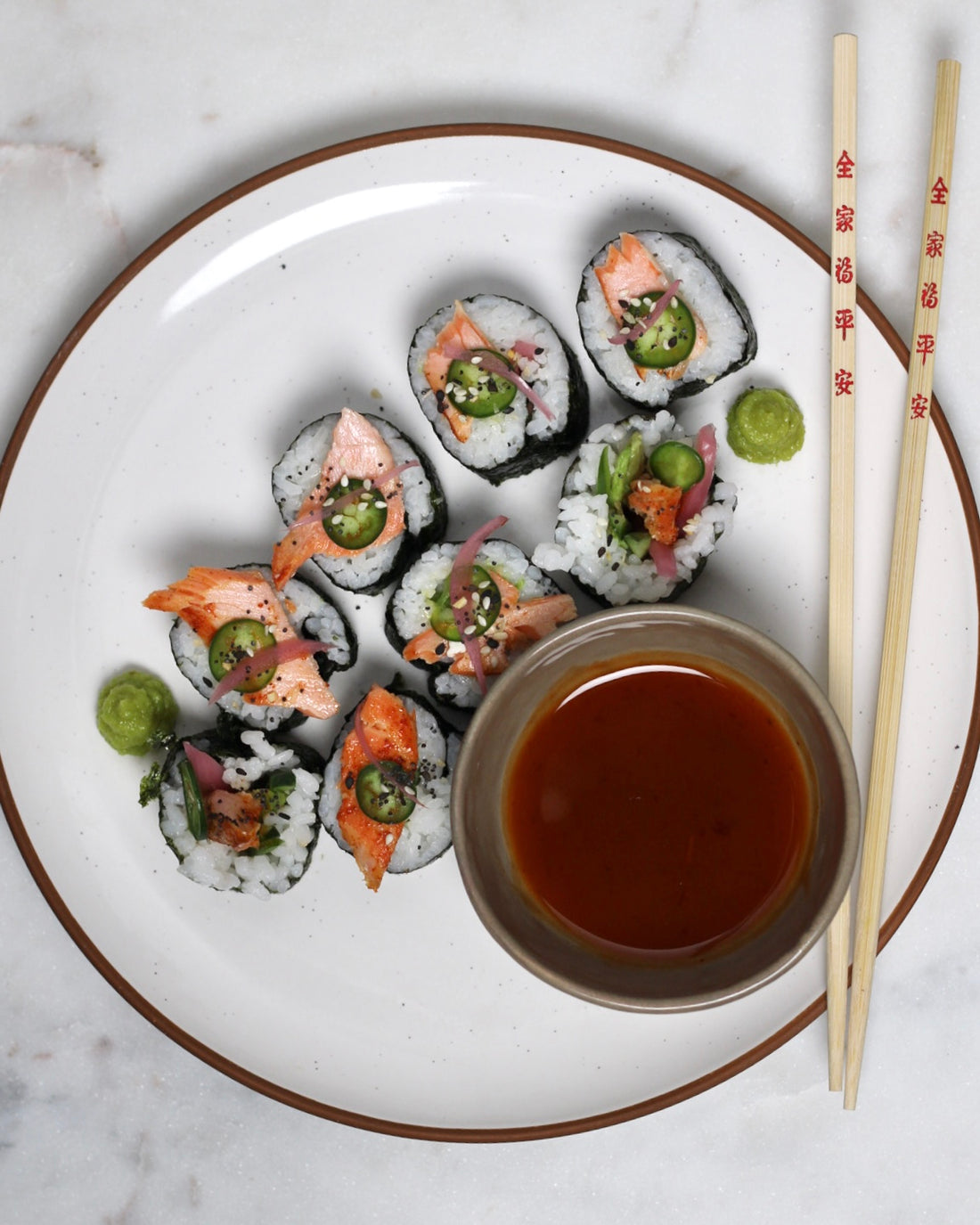 Spicy Salmon Maki with Honey-Soy Glaze