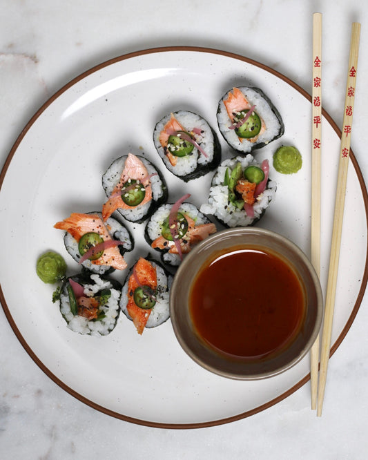 Spicy Salmon Maki with Honey-Soy Glaze