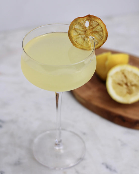 Breakfast Martini with Spiced Dehydrated Lemons