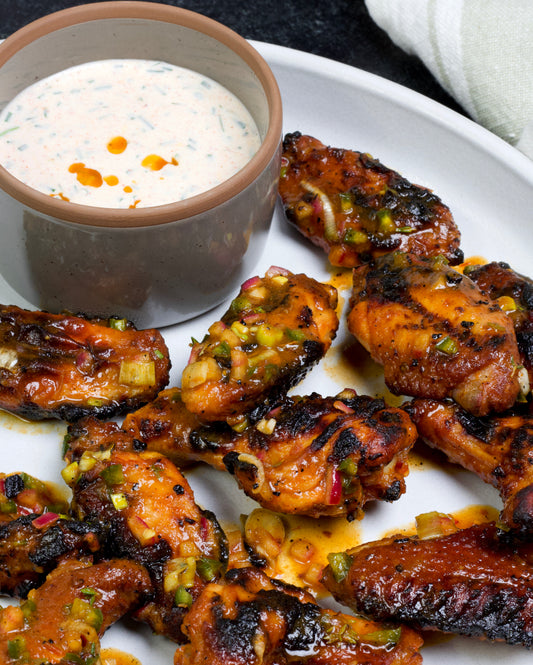 Jerk Chicken Inspired Wings with Greek Yogurt - Buttermilk Dip